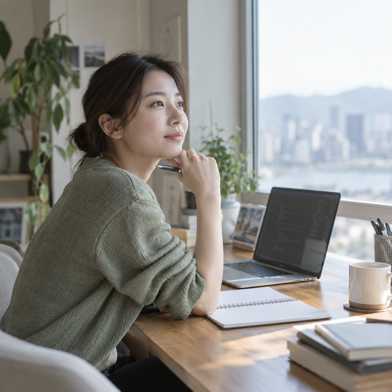 다음 커리어를 생각하는 테스터의 모습을 표현한 AI 생성 이미지